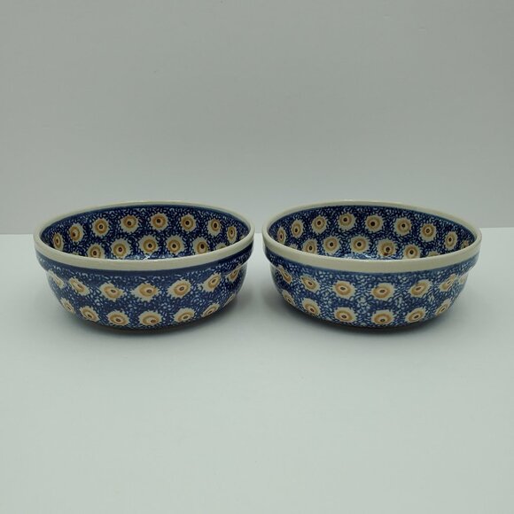 Polish Pottery Brown Circles Soup Bowls Brown Spot Cereal Bowls - Picture 1 of 9